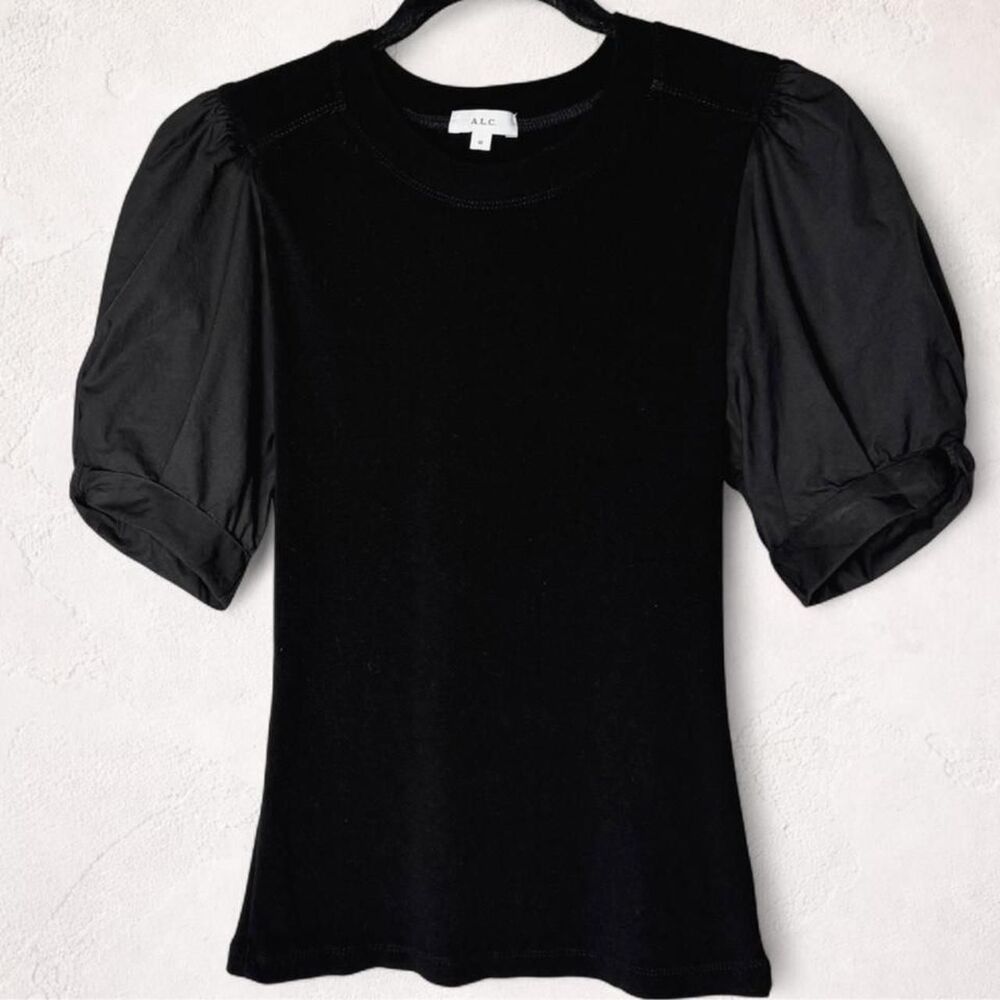 A.L.C. Black Puff Sleeve Knit Top Medium